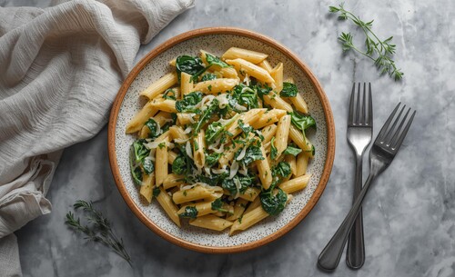 Krémové těstoviny se špenátem