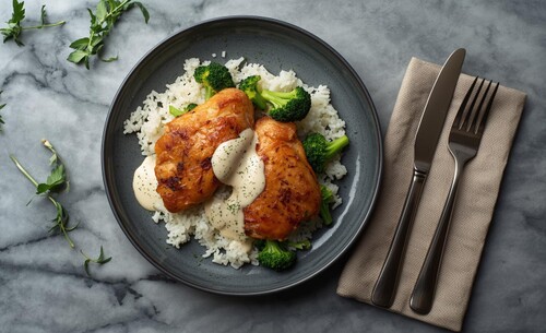 Kuřecí prsa s rýží a smetanovou omačkou